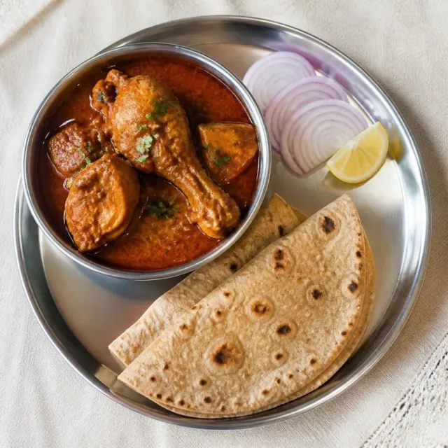 Chicken curry with two rotis